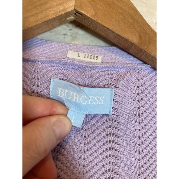 Burgess Pointelle Lavender Cardigan Women Large Silk Blend Beachy Coquette - Picture 2 of 12